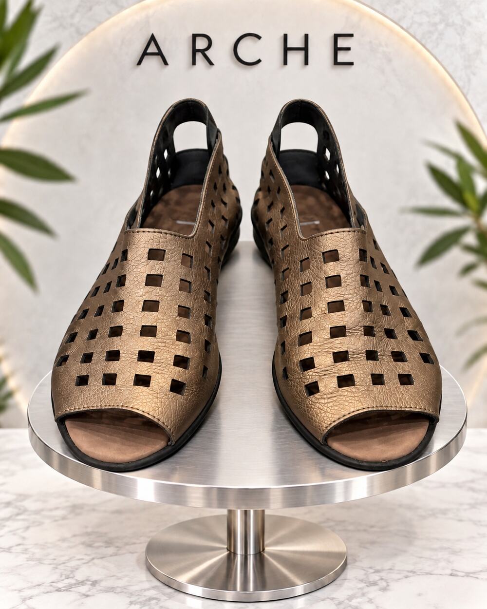 Arche Bronze Metallic Leather Cutout Slingback Sandals Women’s 7 EU 38